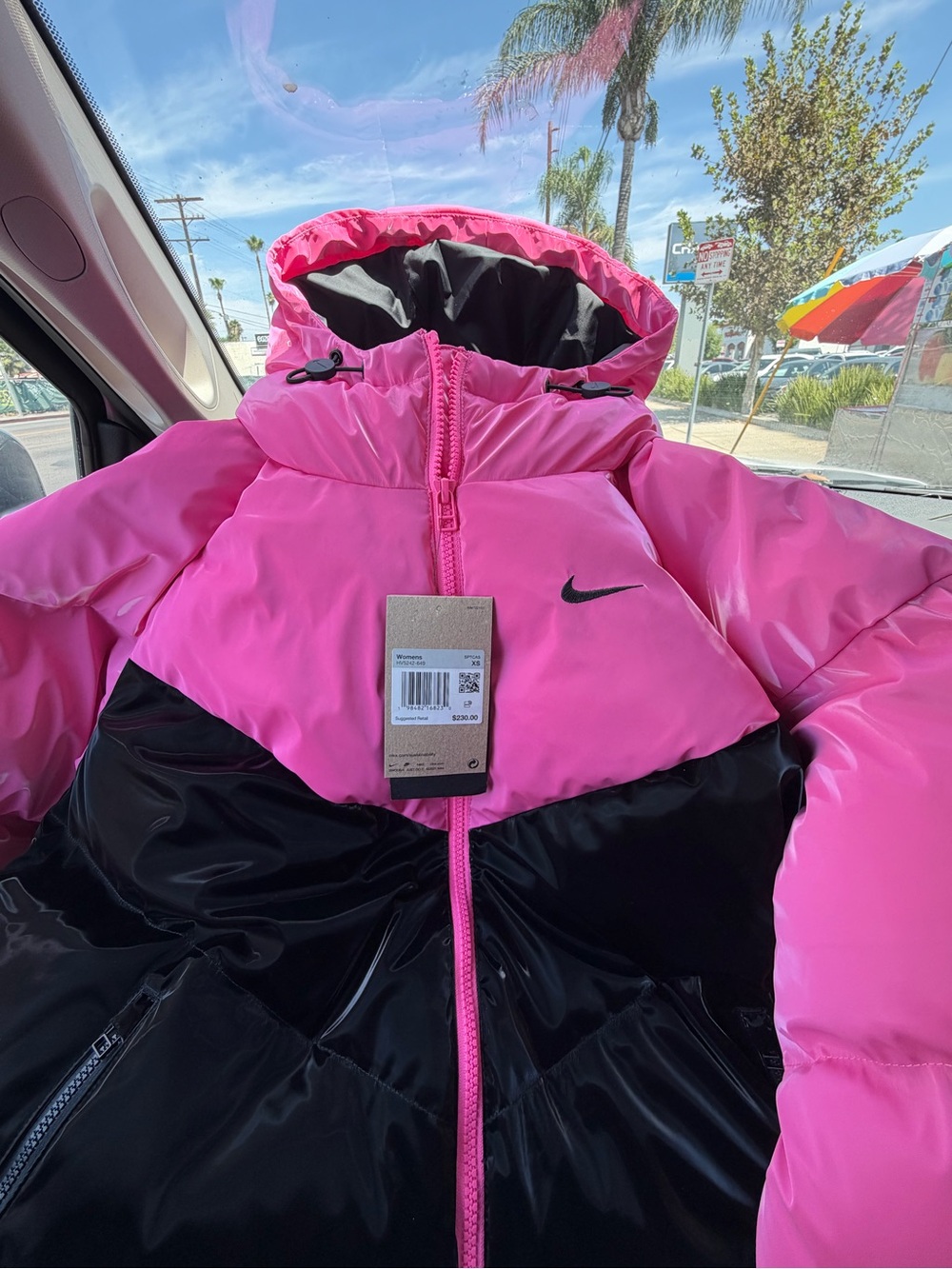 Nike women Pink and Black Hooded Puffer Jacket XS